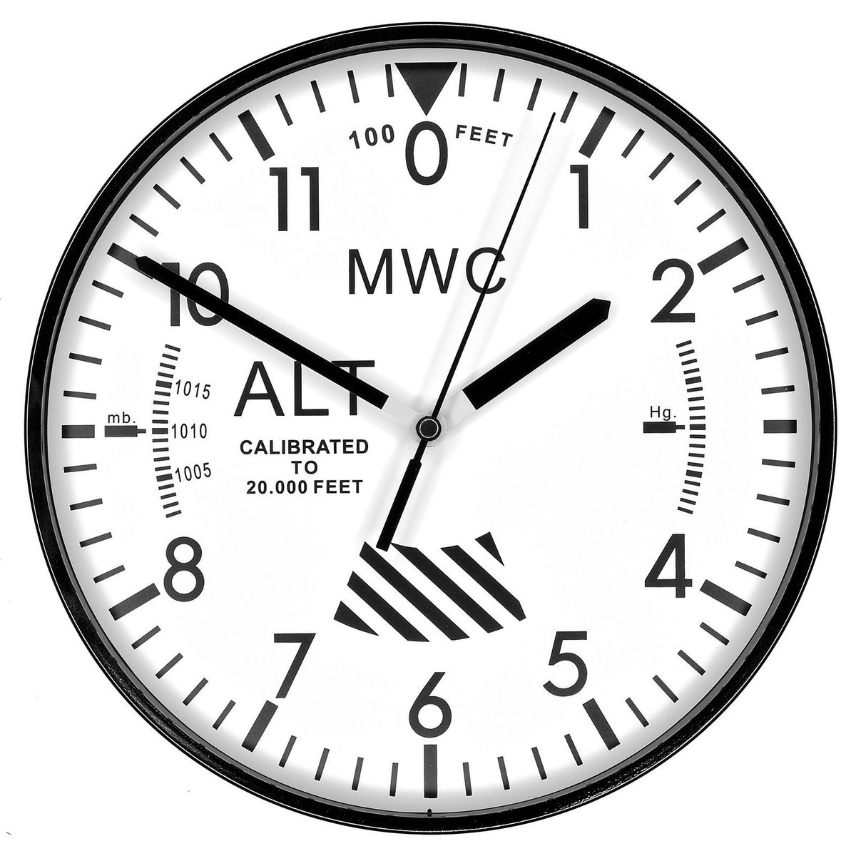 MWC Clock - Limited Edition Altimeter with White Dial, Silent Sweep Movement, 22.5cm - Wall Clock