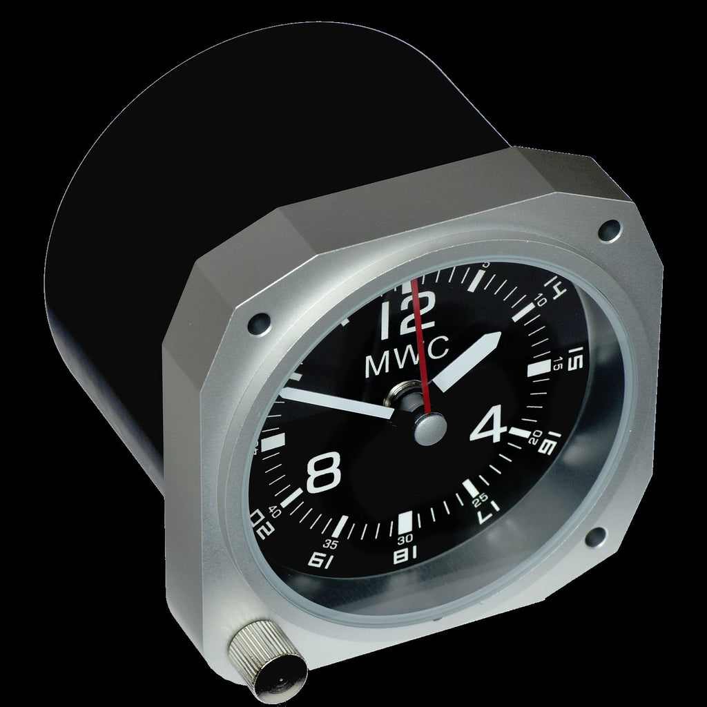 MWC Clock - Limited Edition - Replica Cockpit, 12/24hr Dial, Aluminium Finish - Desk Clock