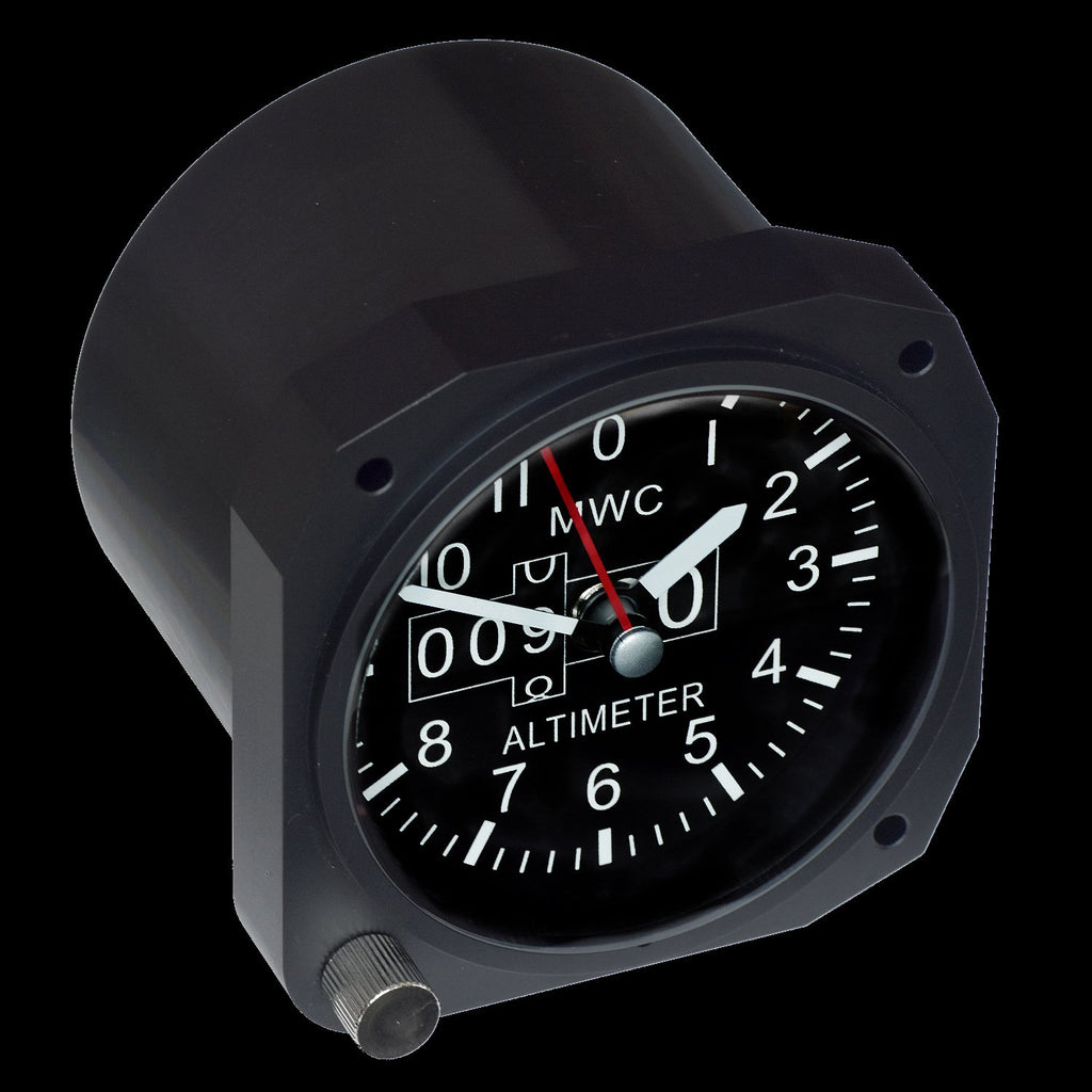 MWC Clock - Limited Edition - Replica Altimeter Instrument, Black Matt Finish - Cockpit Desk Clock