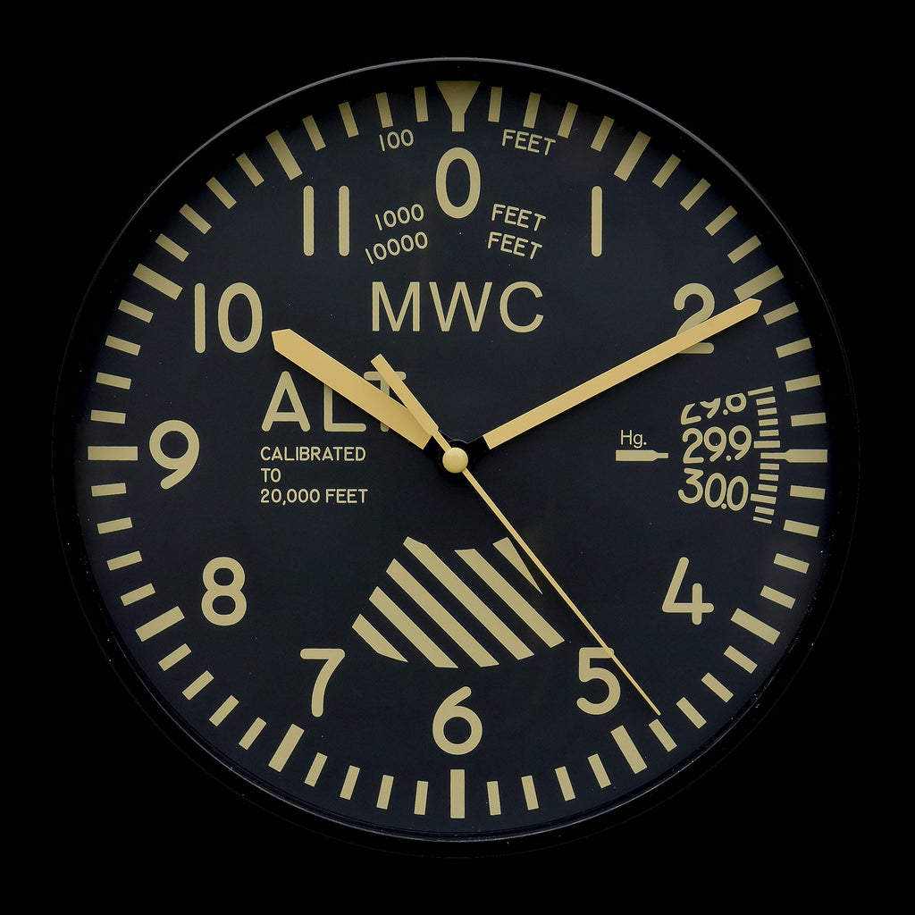 MWC Clock - Limited Edition Altimeter with Retro Subdued Dial, Silent Sweep Movement, 22.5cm - Wall Clock