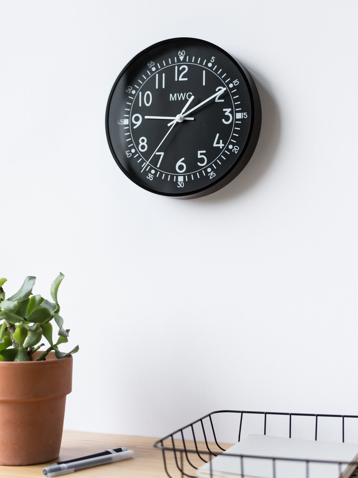 MWC Clock - Retro 1940s/50s Pattern Military, Silent Sweep Movement, 22.5cm - Wall Clock