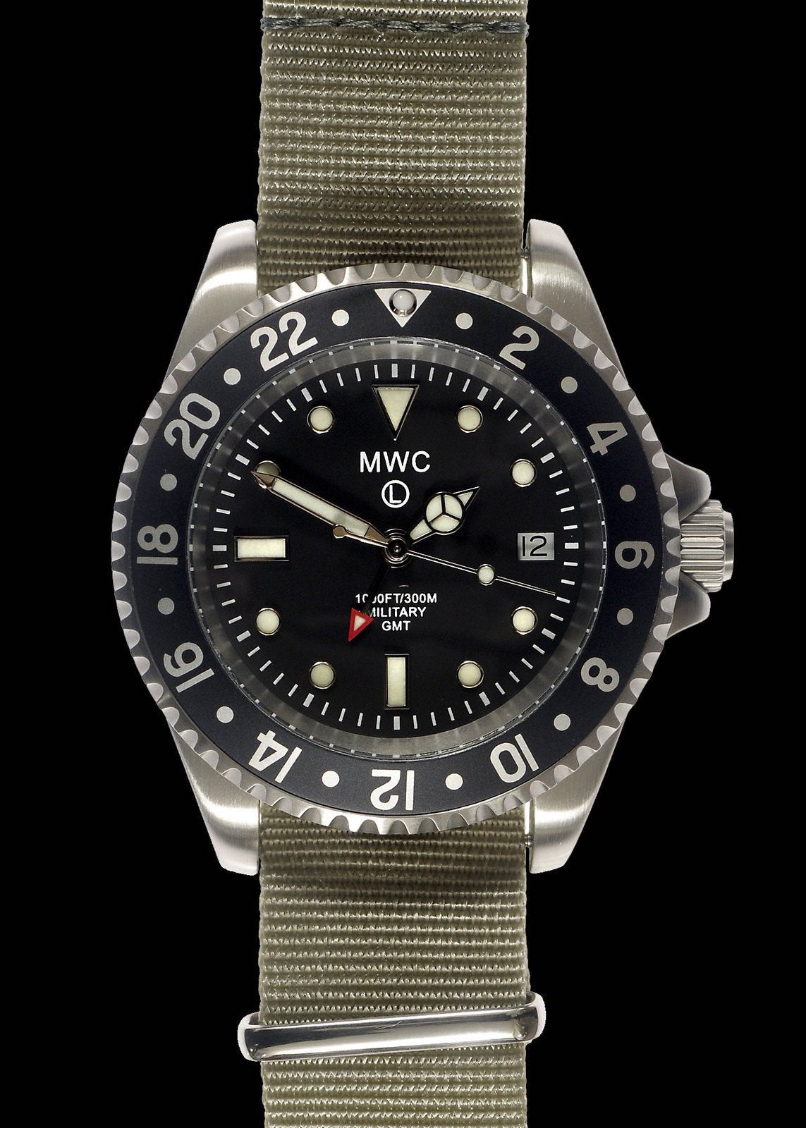 MWC Classic Watch - GMT Dual Timezone Stainless Steel Military Watch on NATO Strap
