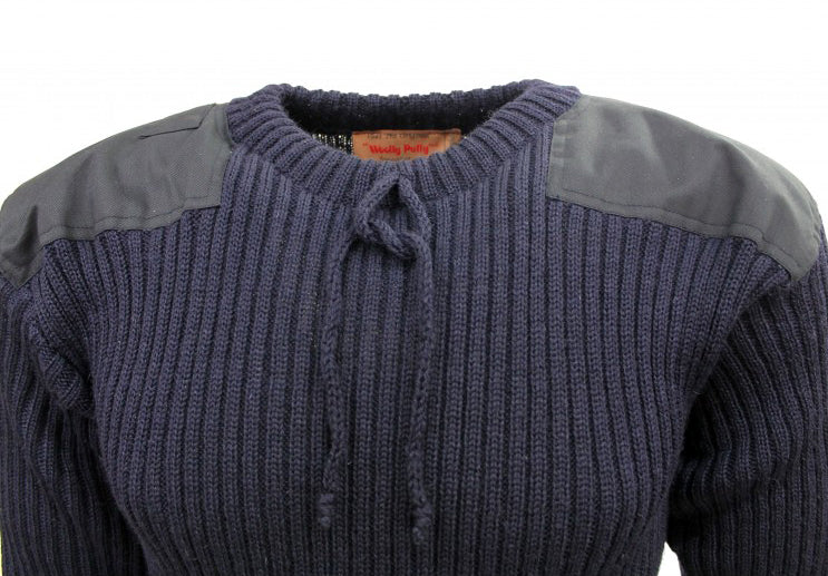 Bond Sweater Royal Navy 007 - 100% Ribbed British Wool, Herringbone Cuff, Shock Cord