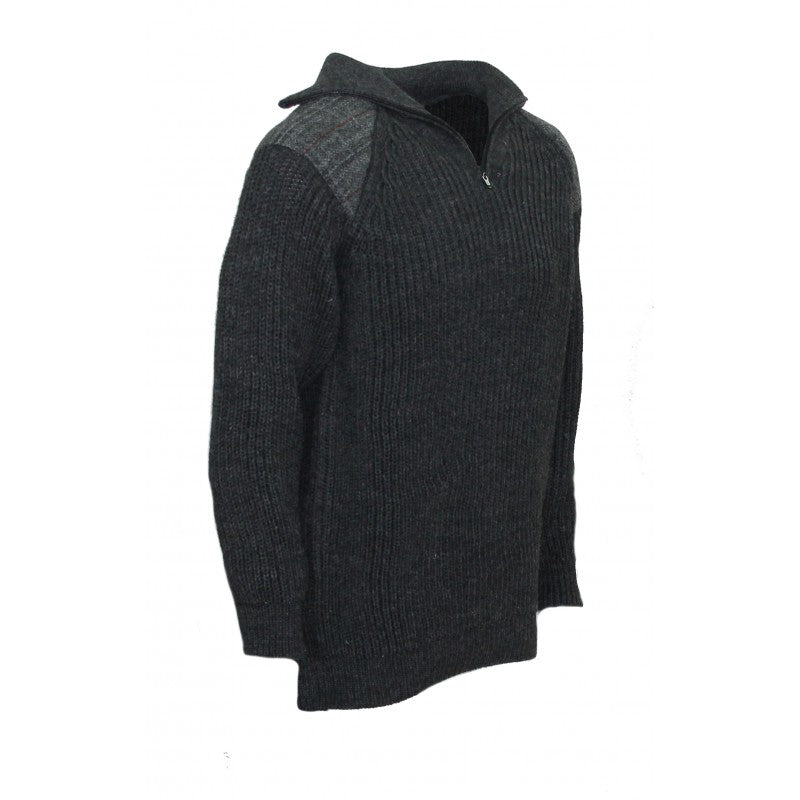 Crofter - Chunky quarter zip neck sweater with Harris Tweed patches