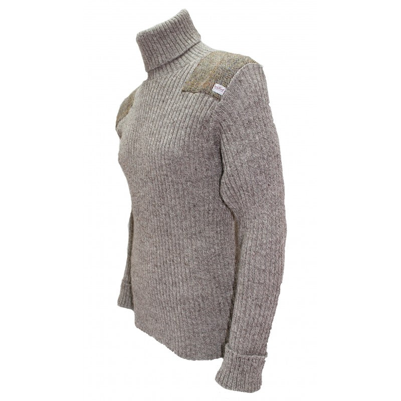 Ghillie - Roll Neck Woolly Pully Sweater with Harris Tweed Patches