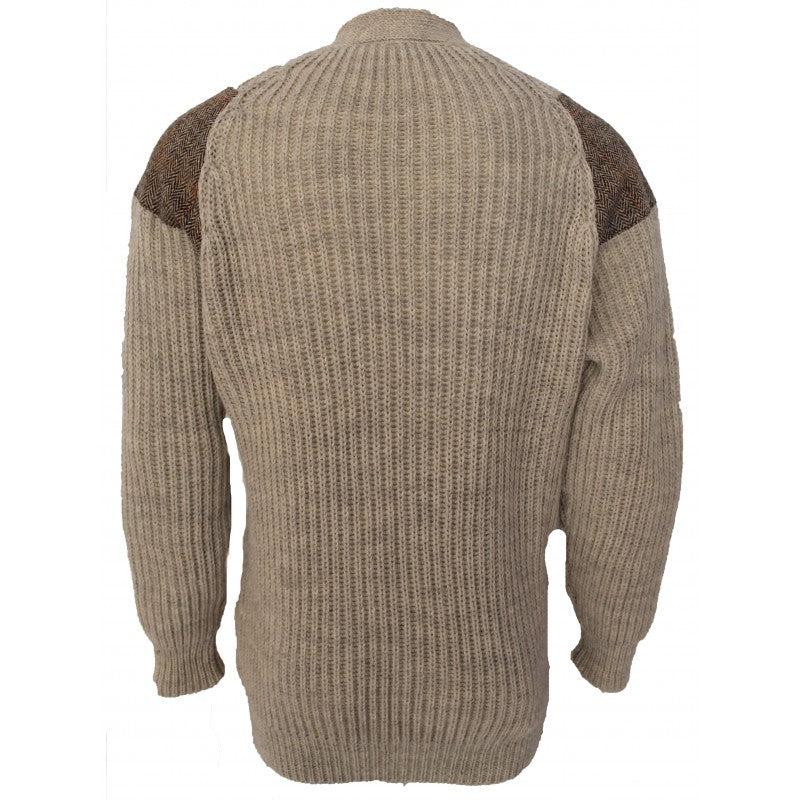 Laird - Chunky knit traditional cardigan with Harris Tweed patches