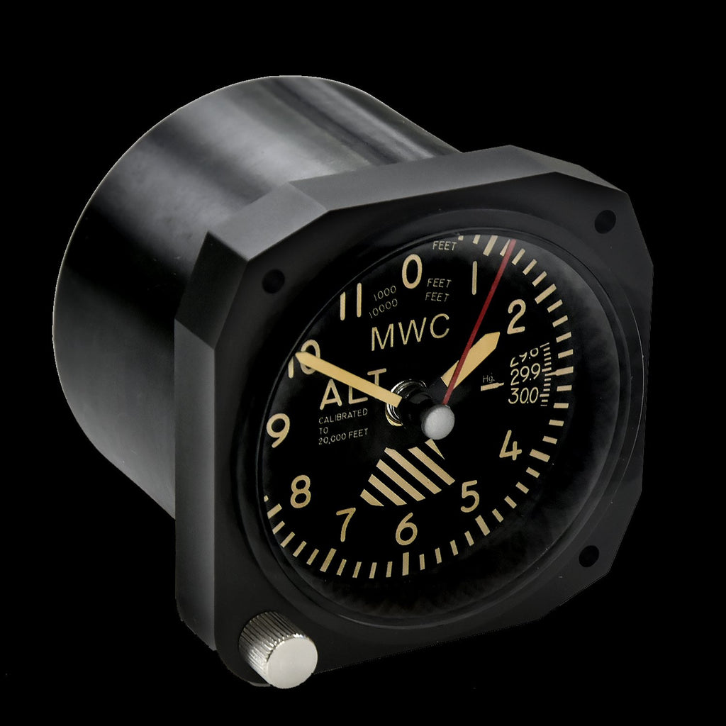 MWC Limited Edition Replica Altimeter Instrument Desk Clock With Retro Dial in Matt Black Finish