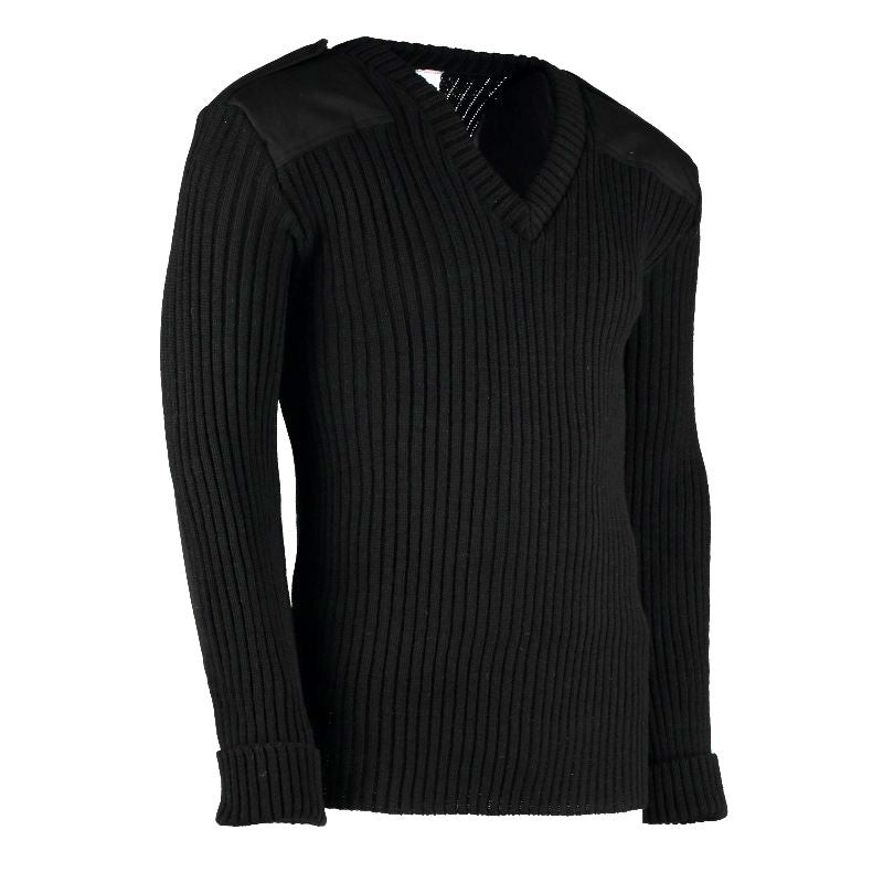 York Woolly Pully Vee Neck Sweater With Patches And Epaulettes