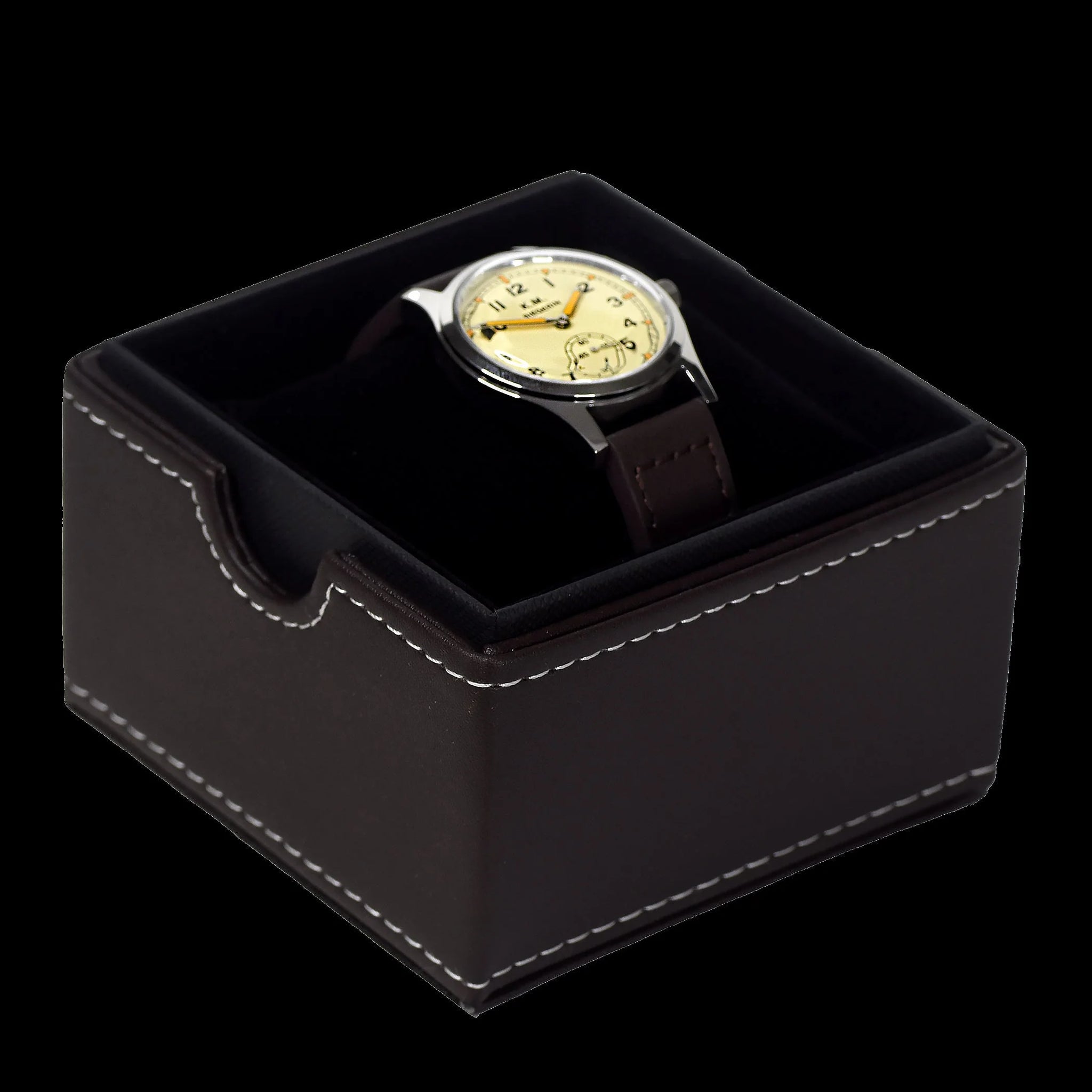 MWC Selza Kriegsm Automatico Acciaio Pelle Marrone Plexiglass Orologio Uomo MWC Selza Kriegsm Automatico Acciaio Pelle Marrone Plexiglass Orologio Uomo