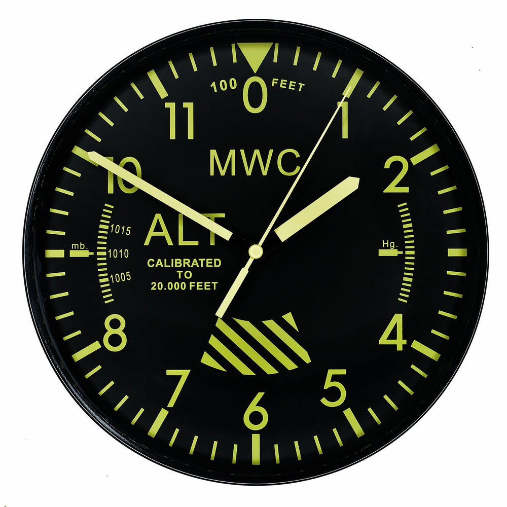 MWC Clock - Limited Edition Altimeter with High Visibility Dial, Silent Sweep Movement, 22.5cm - Wall Clock