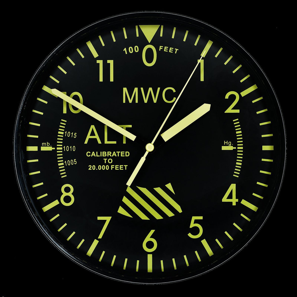 MWC Clock - Limited Edition Altimeter with High Visibility Dial, Silent Sweep Movement, 22.5cm - Wall Clock