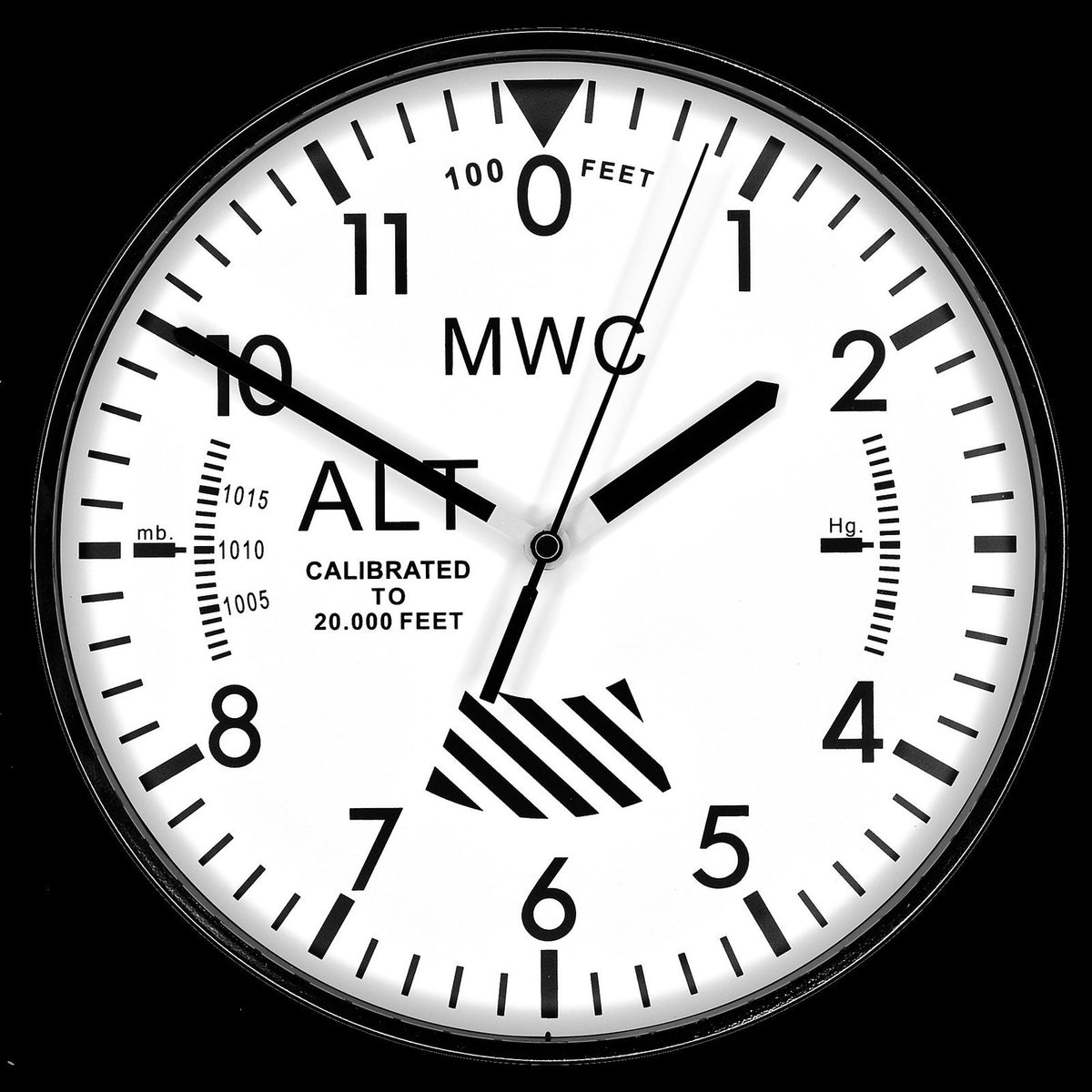 MWC Clock - Limited Edition Altimeter with White Dial, Silent Sweep Movement, 22.5cm - Wall Clock