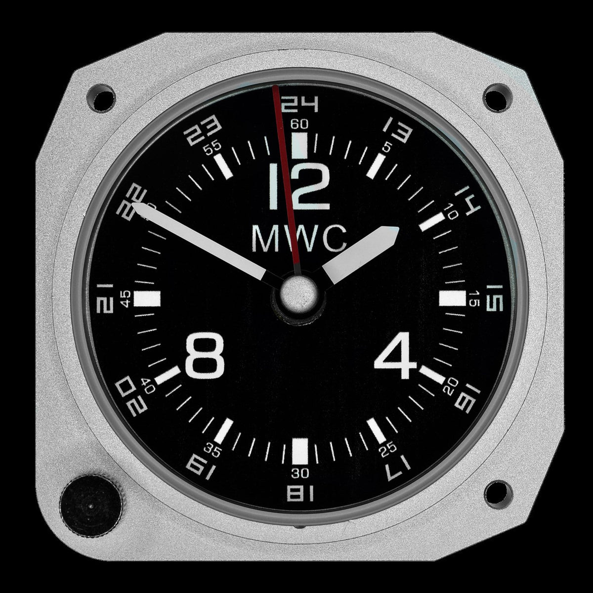 MWC Clock - Limited Edition - Replica Cockpit, 12/24hr Dial, Aluminium Finish - Desk Clock