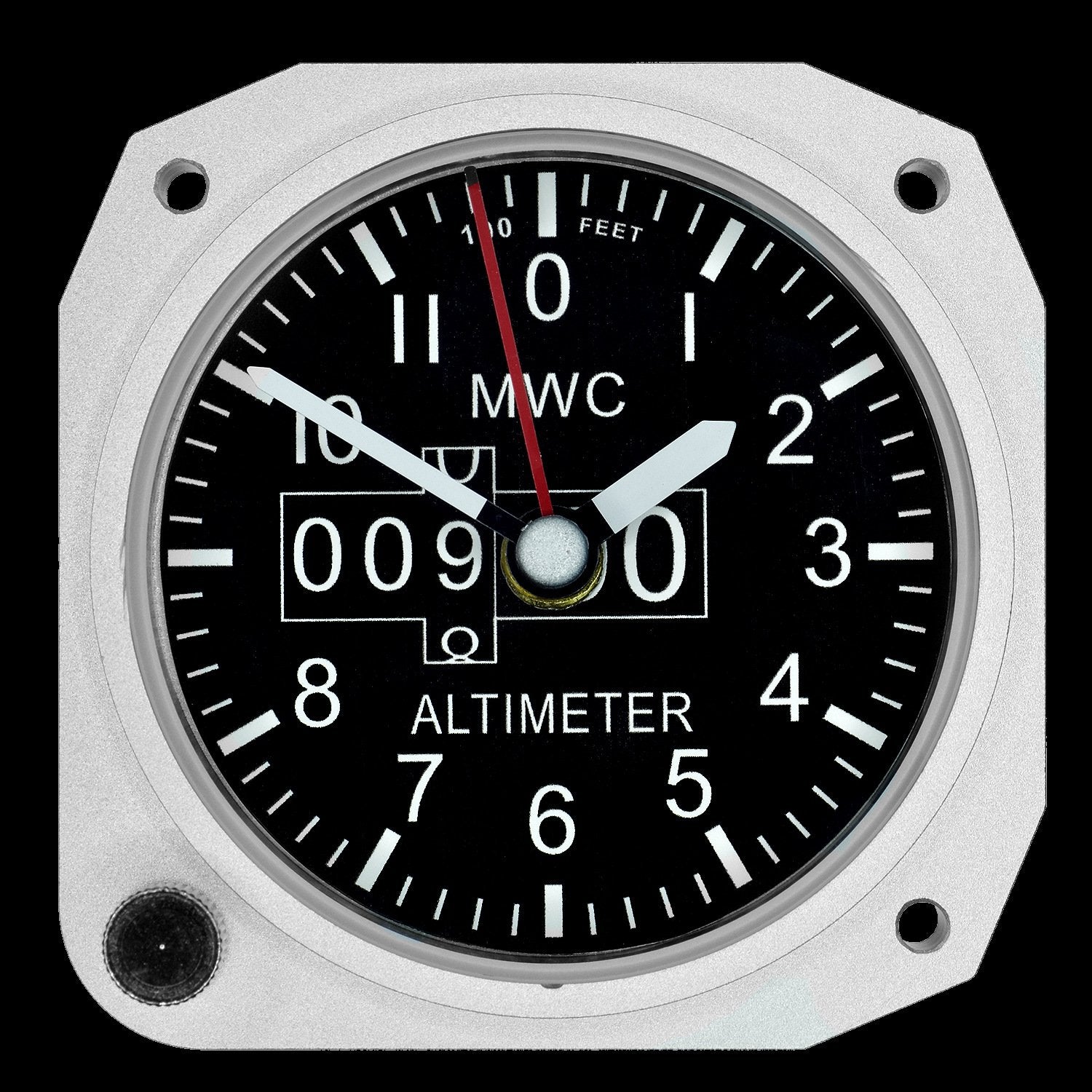 MWC Clock - Limited Edition - Replica Altimeter Instrument, Aluminium Finish - Cockpit Desk Clock