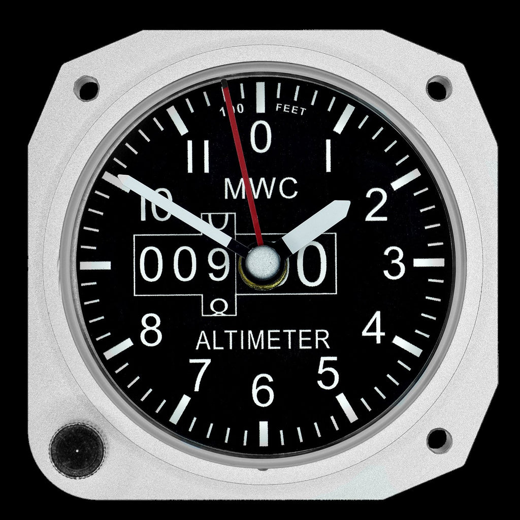 MWC Clock - Limited Edition - Replica Altimeter Instrument, Aluminium Finish - Cockpit Desk Clock