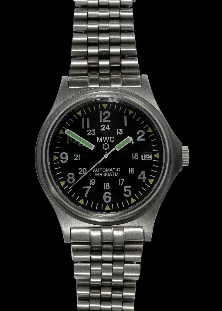 MWC Infantry Watch - G10 Automatic 300m / 1000ft Water resistant 12/24 Hour Steel Military Watch with Sapphire Crystal on Bracelet