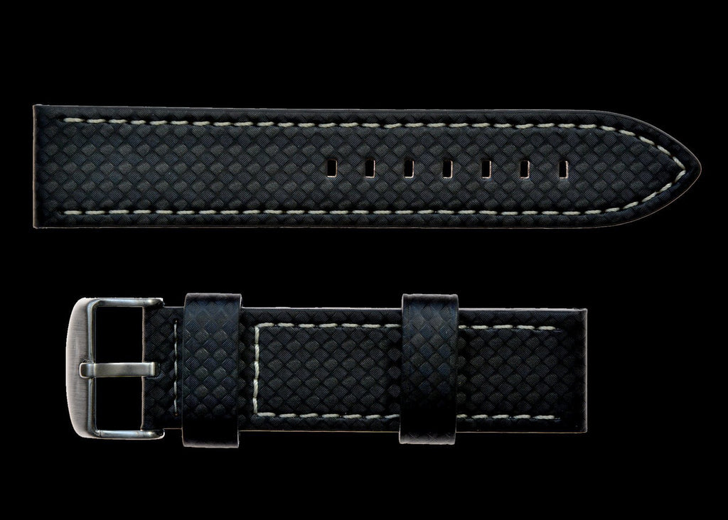 MWC Watch Strap - 20mm Unbranded Black Carbon Fibre Effect Leather Watch Strap