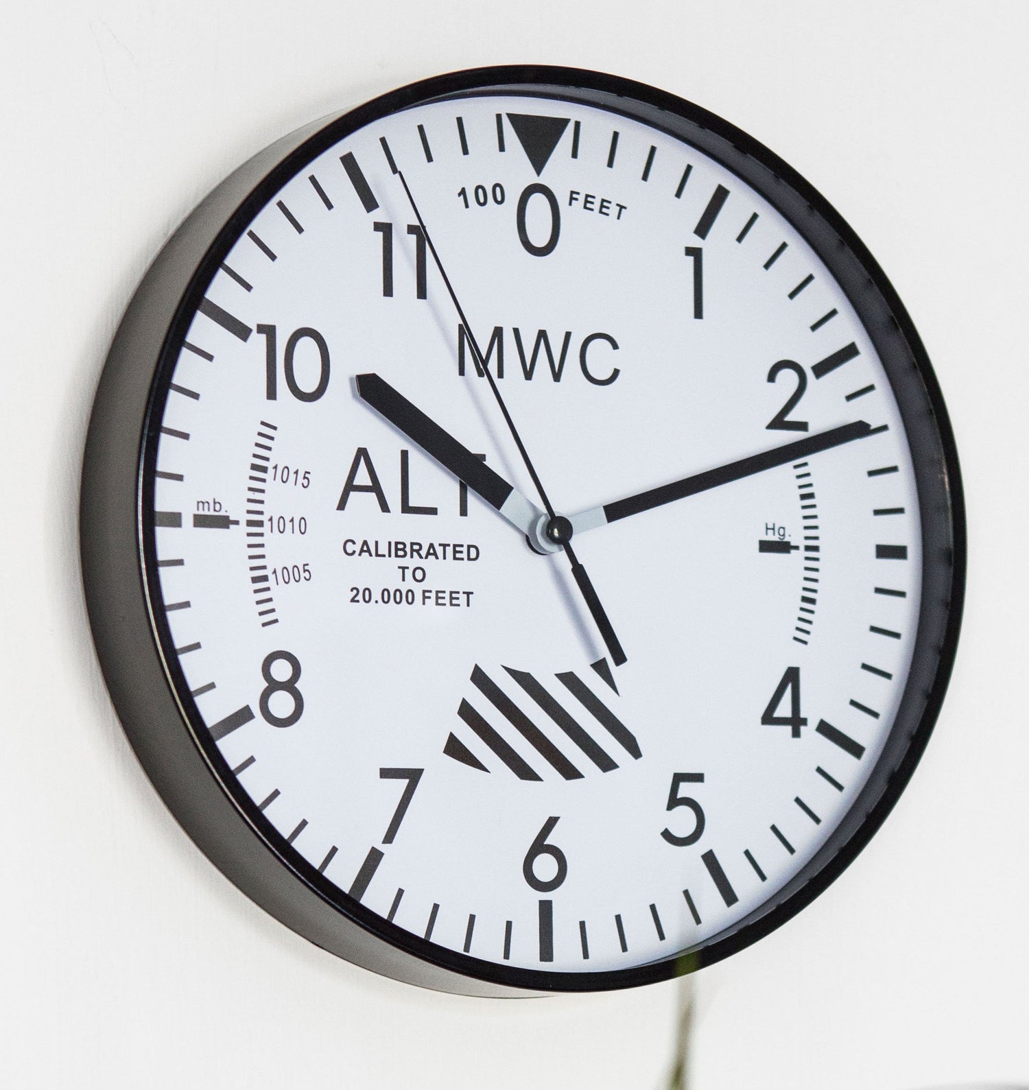 MWC Clock - Limited Edition Altimeter with White Dial, Silent Sweep Movement, 22.5cm - Wall Clock