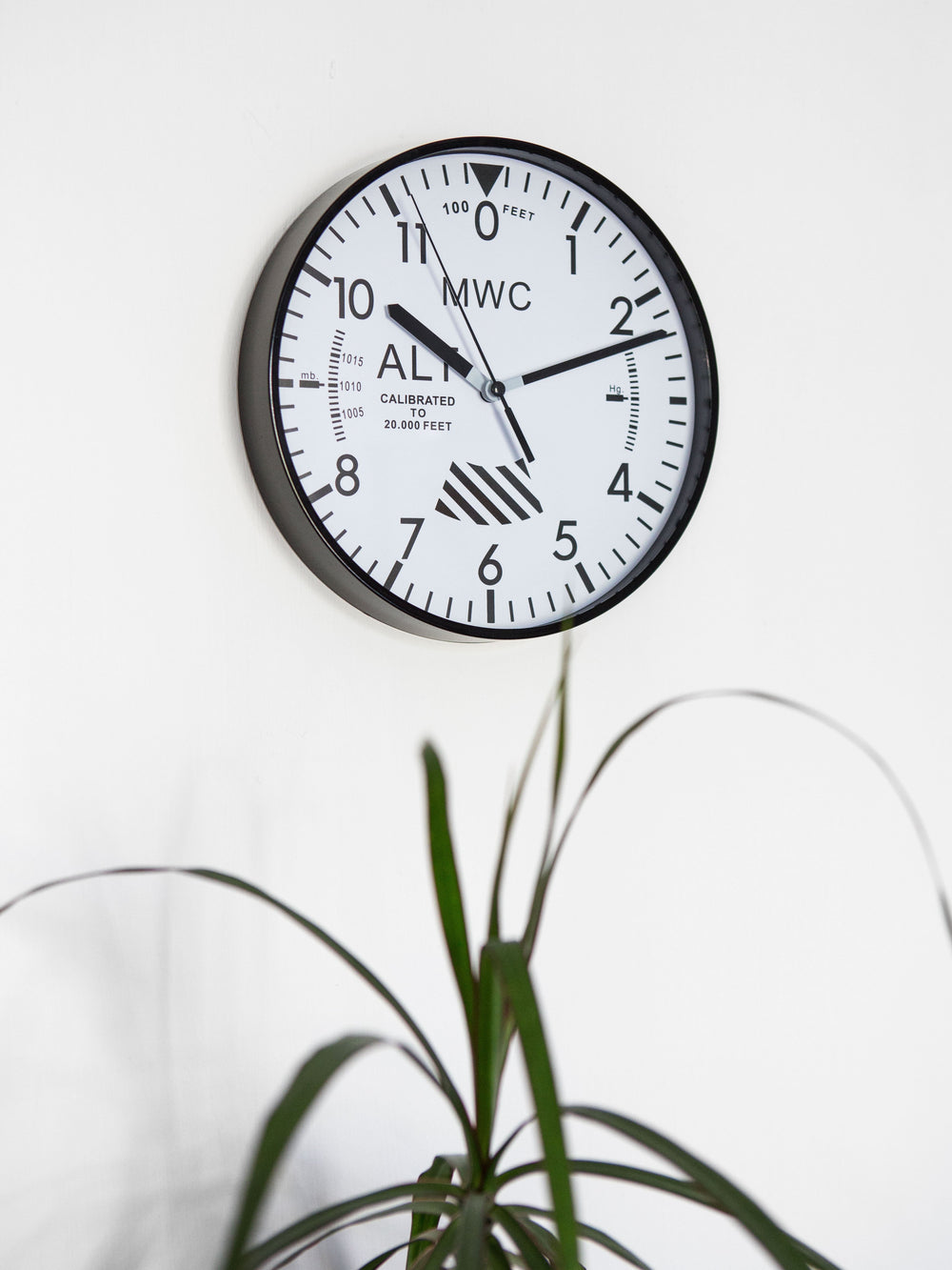 MWC Clock - Limited Edition Altimeter with White Dial, Silent Sweep Movement, 22.5cm - Wall Clock