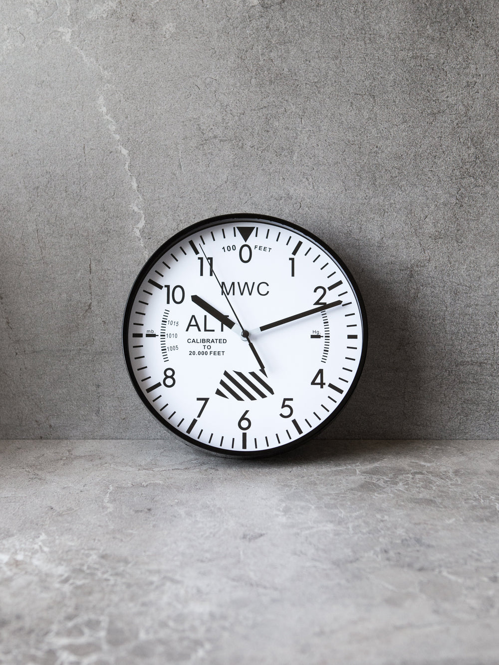 MWC Clock - Limited Edition Altimeter with White Dial, Silent Sweep Movement, 22.5cm - Wall Clock