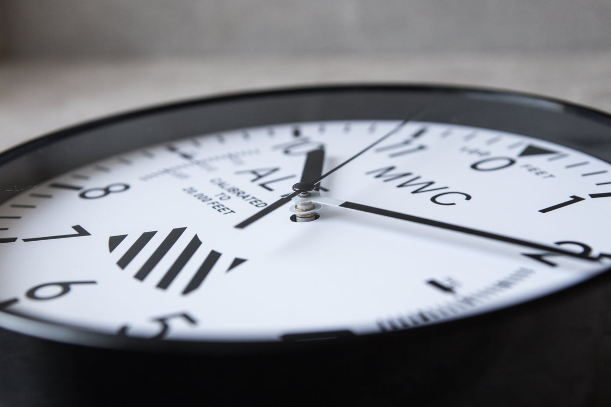 MWC Clock - Limited Edition Altimeter with White Dial, Silent Sweep Movement, 22.5cm - Wall Clock