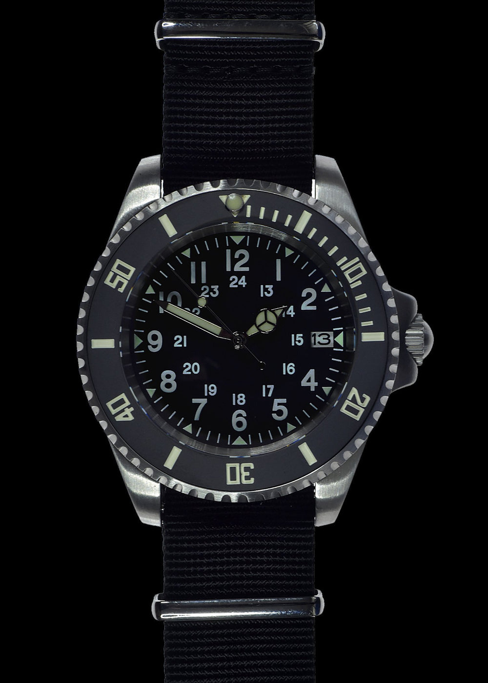 MWC Divers Watch - 24 Jewel U.S Pattern 300m Automatic Military Divers Watch, Sapphire Crystal, Ceramic Bezel on a NATO Webbing Strap