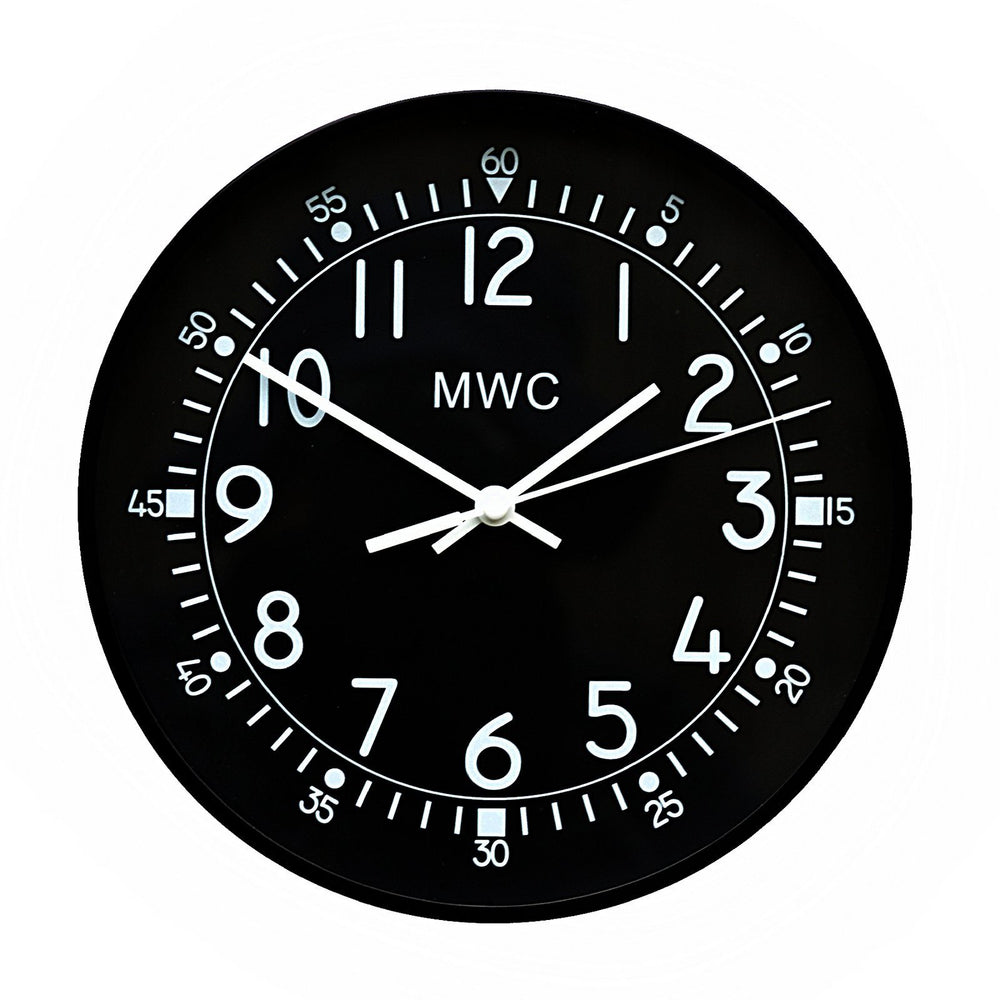 MWC Clock - Retro 1940s/50s Pattern Military, Silent Sweep Movement, 22.5cm - Wall Clock