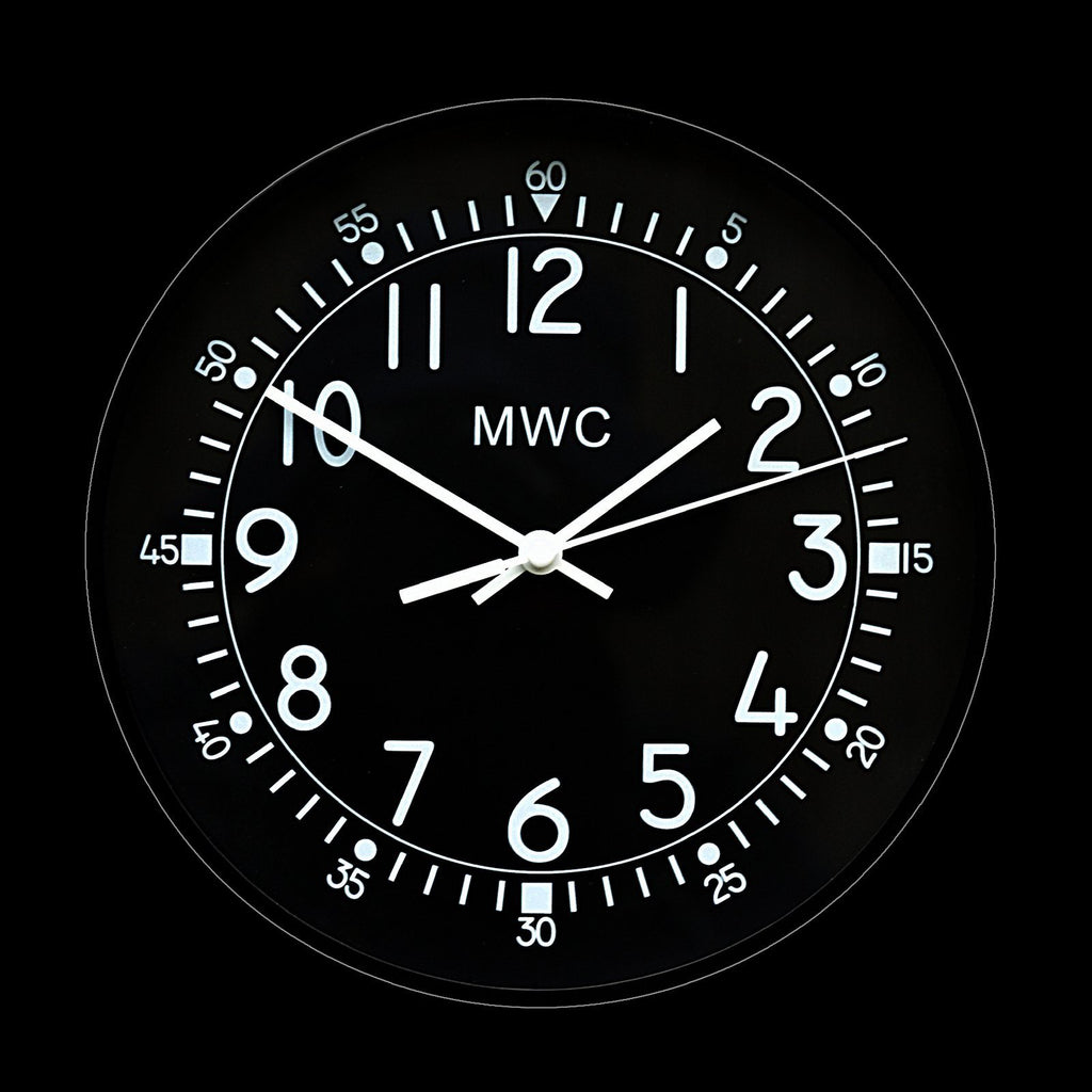 MWC Clock - Retro 1940s/50s Pattern Military, Silent Sweep Movement, 22.5cm - Wall Clock