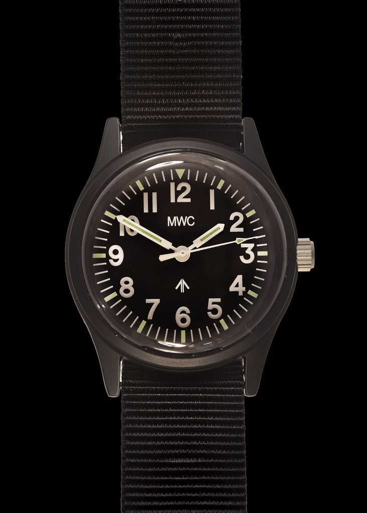 MWC Classic Watch - 1960s/70s Matt Black European Pattern Military Watch Webbing Strap