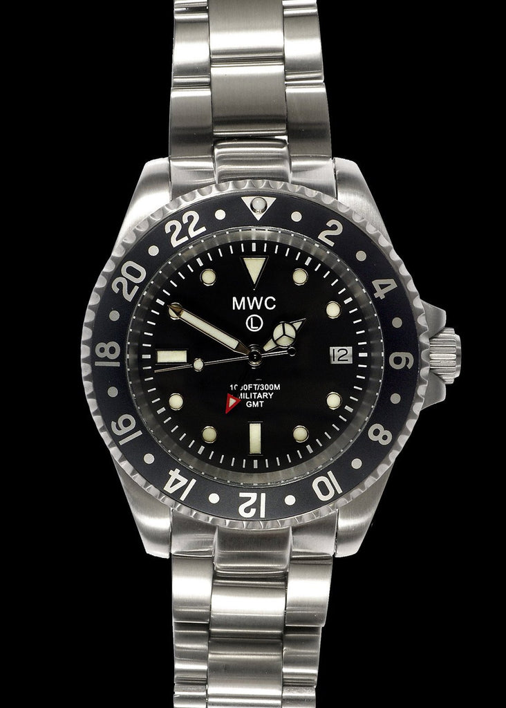 MWC Classic Watch - GMT Dual Timezone Stainless Steel Military Watch on Matching Bracelet