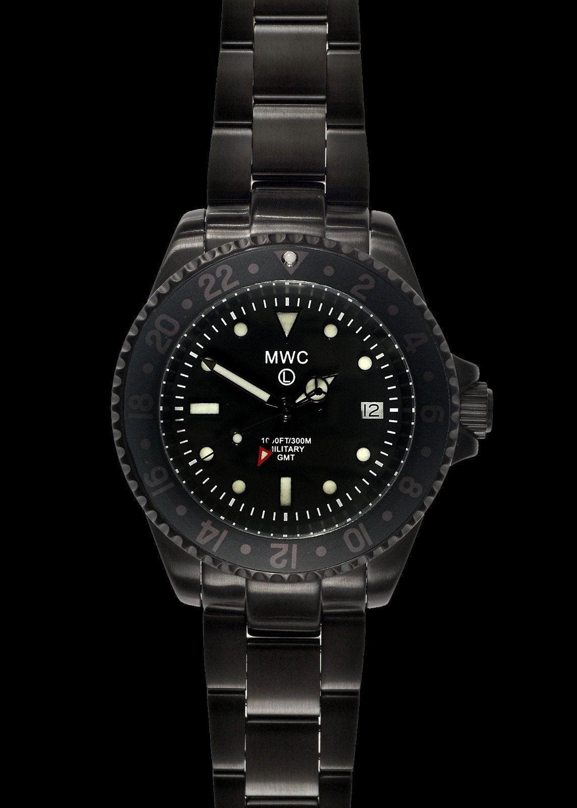 MWC Classic Watch - GMT Dual Timezone PVD Military Watch on Matching Steel Bracelet