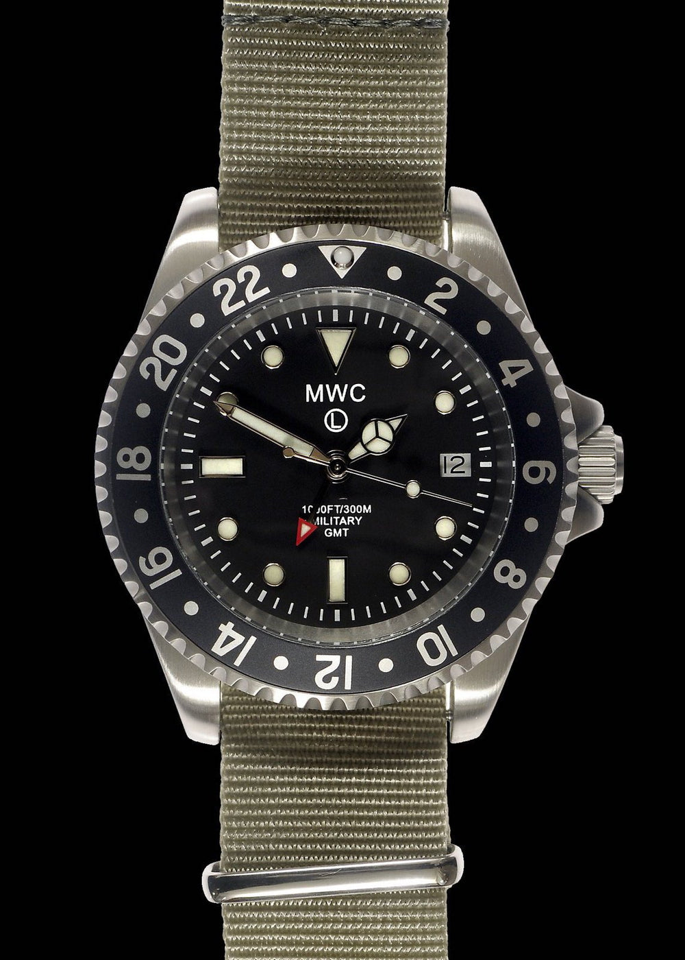 MWC Classic Watch - GMT Dual Timezone Stainless Steel Military Watch on NATO Strap