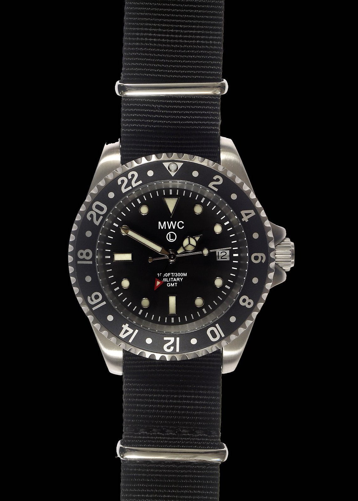 MWC Classic Watch - GMT Dual Timezone Stainless Steel Military Watch on NATO Strap