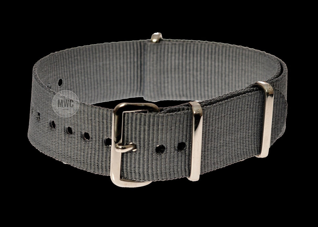 MWC Watch Strap - 24mm - NATO Military Nylon Webbing - Grey with Steel Buckles