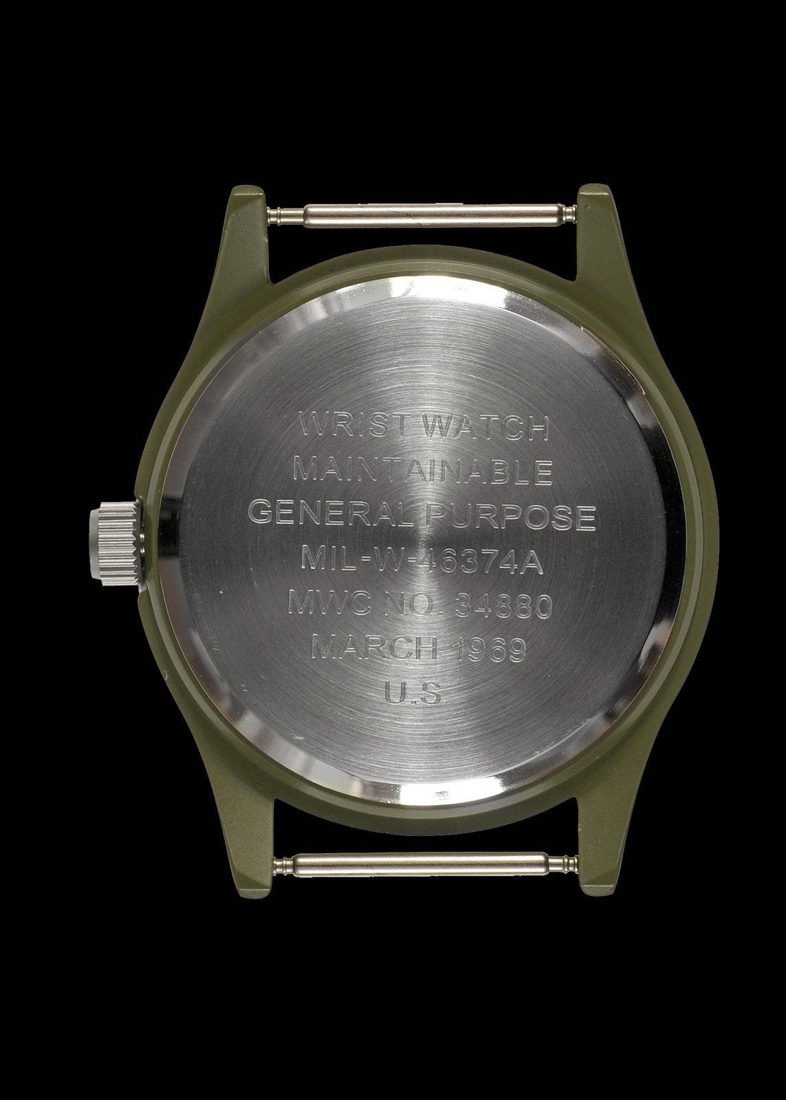 MWC Classic Watch - 1960s / 70s Pattern Olive Vietnam Watch on Matching Khaki Webbing Strap