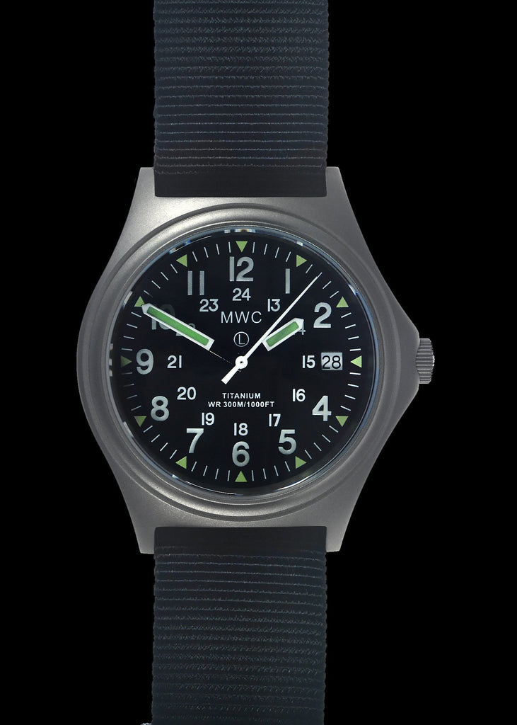 MWC Infantry Watch - Titanium General Service, 300m Water Resistant, 10 Yr Battery, Luminova, Sapphire Crystal, 12/24 Dial (Date Version)