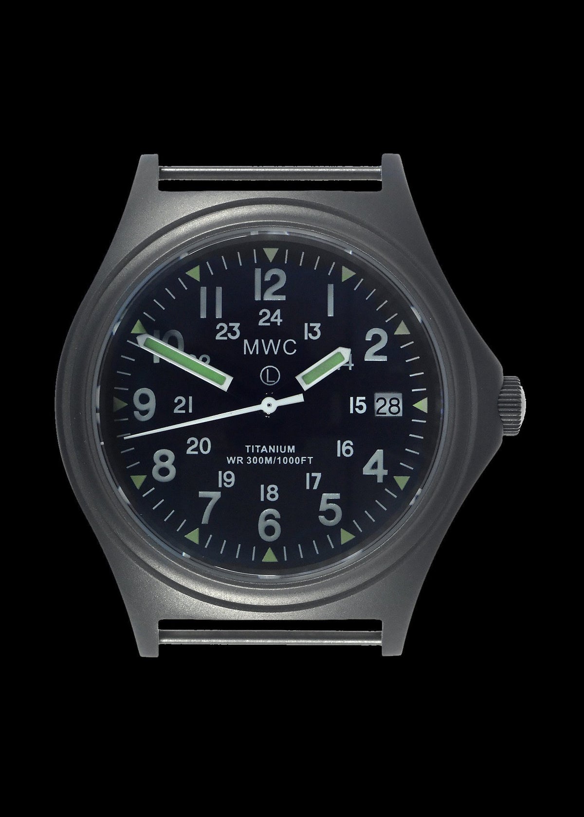 MWC Infantry Watch - Titanium General Service, 300m Water Resistant, 10 Yr Battery, Luminova, Sapphire Crystal, 12/24 Dial (Date Version)