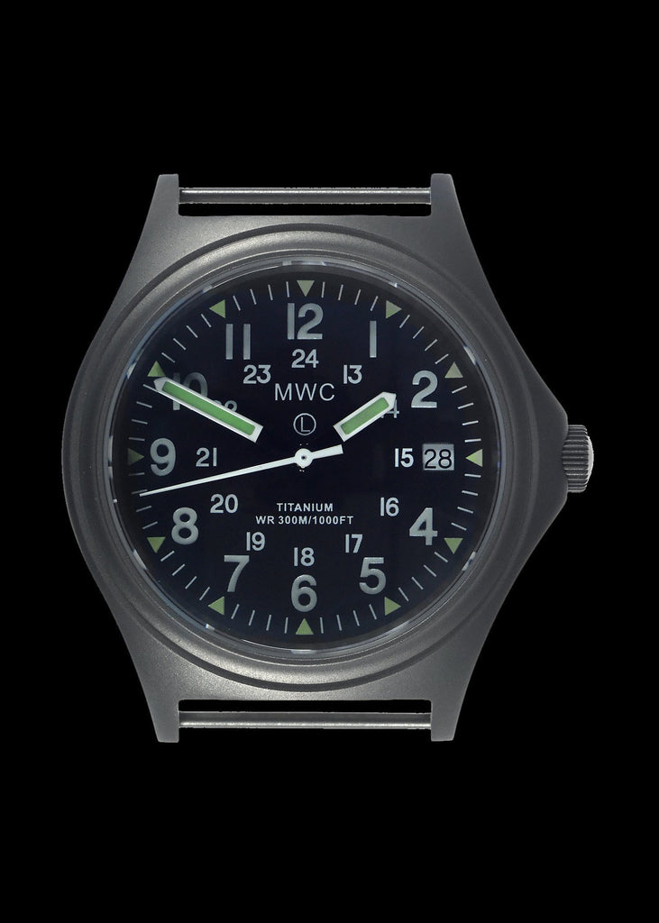 MWC Infantry Watch - Titanium General Service, 300m Water Resistant, 10 Yr Battery, Luminova, Sapphire Crystal, 12/24 Dial (Date Version)