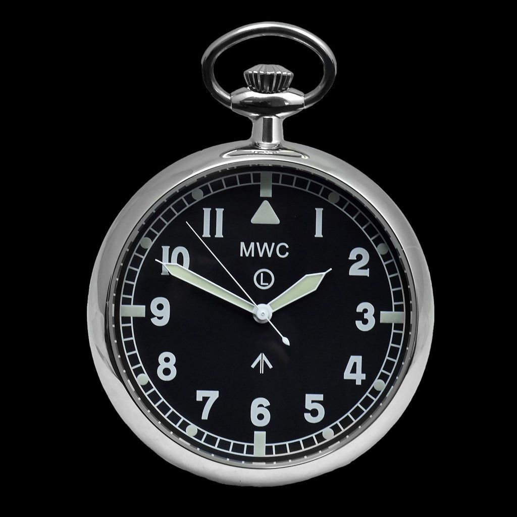 MWC Pocket Watch - General Service Military, Black Dial - 24 Jewel Automatic with Option to Hand Wind