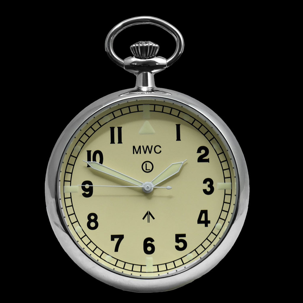 MWC Pocket Watch - General Service Military, Cream Dial - 24 Jewel Automatic with Option to Hand Wind