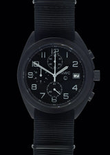 MWC Mechanical/Quartz Hybrid NATO Pattern Military Pilots Chronograph in Non Reflective Black PVD Finish with Sapphire Crystal
