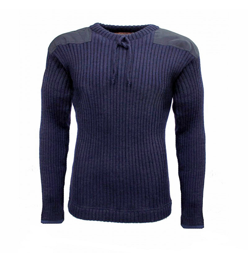 Bond Sweater Royal Navy 007 - 100% Ribbed British Wool, Herringbone Cuff, Shock Cord