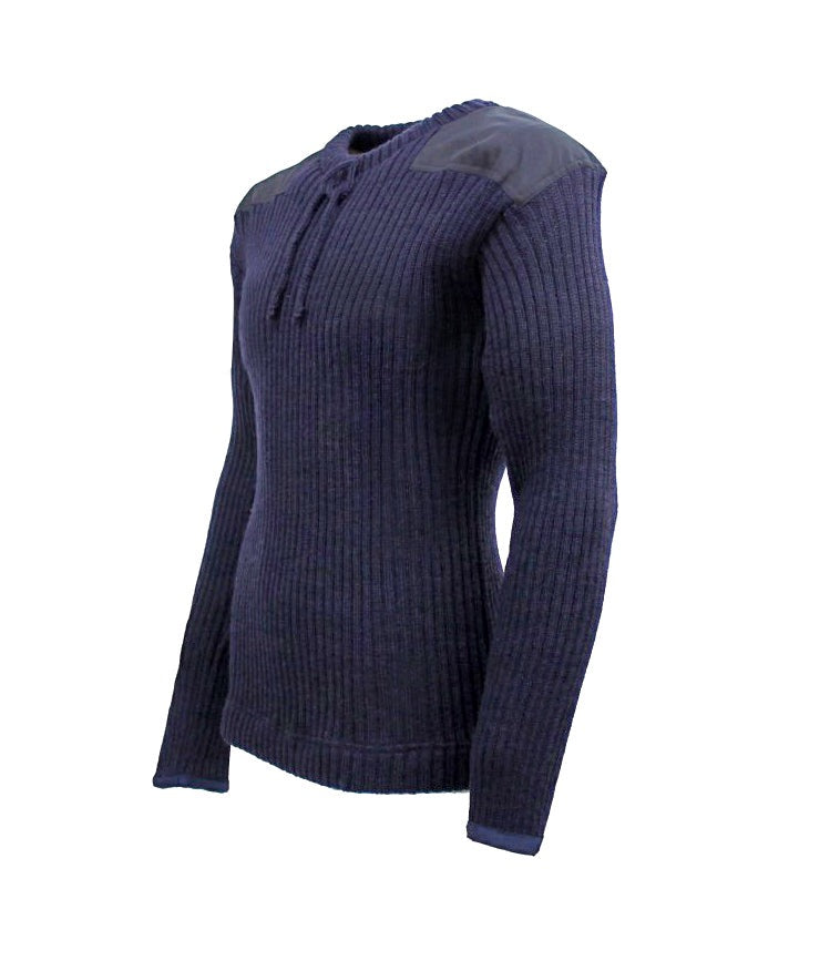 Bond Sweater Royal Navy 007 - 100% Ribbed British Wool, Herringbone Cuff, Shock Cord