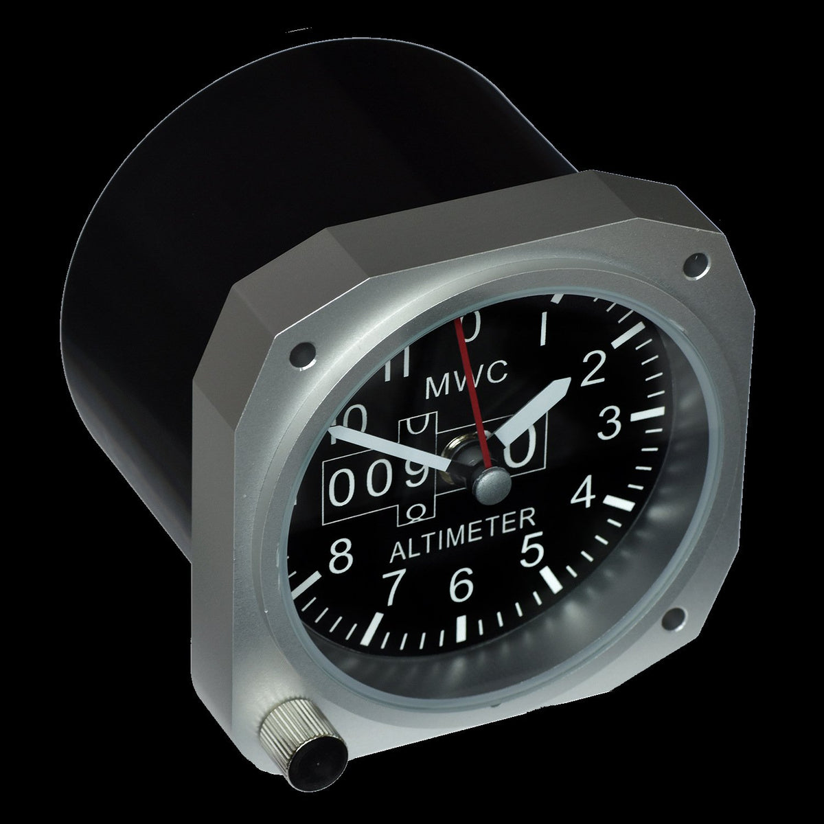 MWC Clock - Limited Edition - Replica Altimeter Instrument, Aluminium Finish - Cockpit Desk Clock