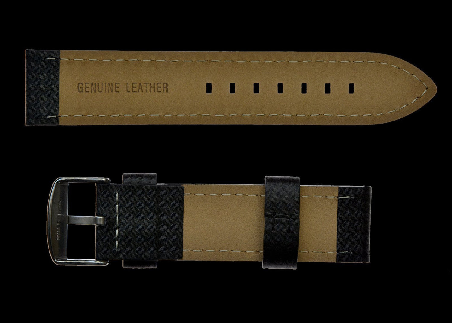MWC Watch Strap - 20mm Unbranded Black Carbon Fibre Effect Leather Watch Strap