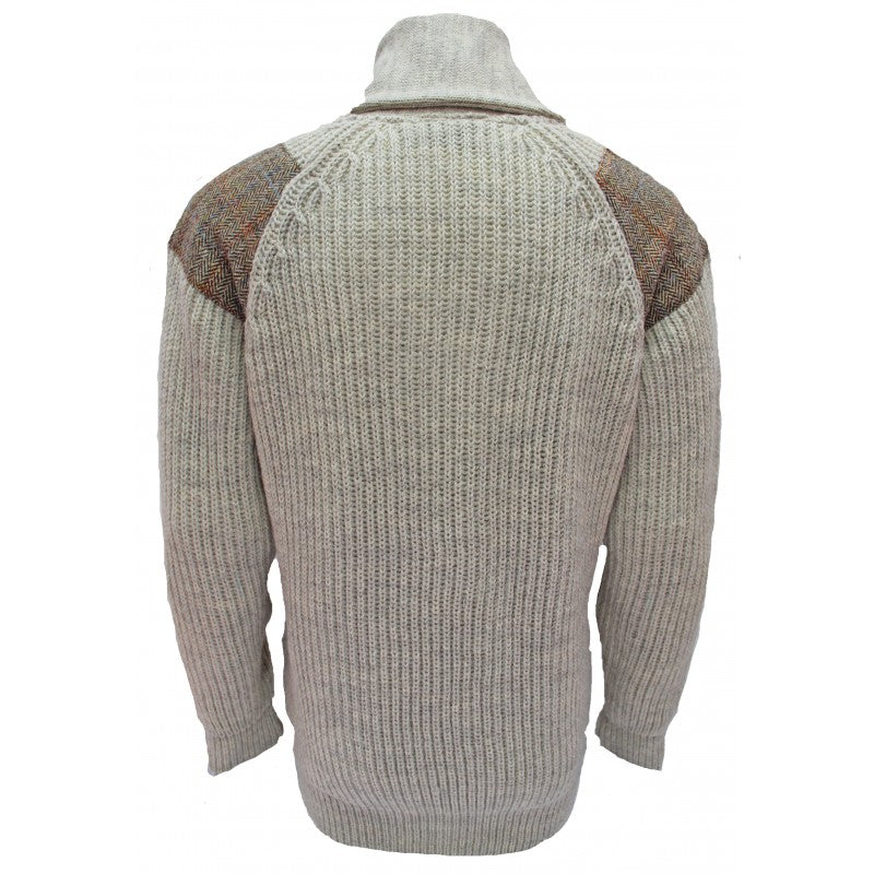 Byreman - Chunky knit Shawl Collar Sweater with Harris Tweed patches 41122