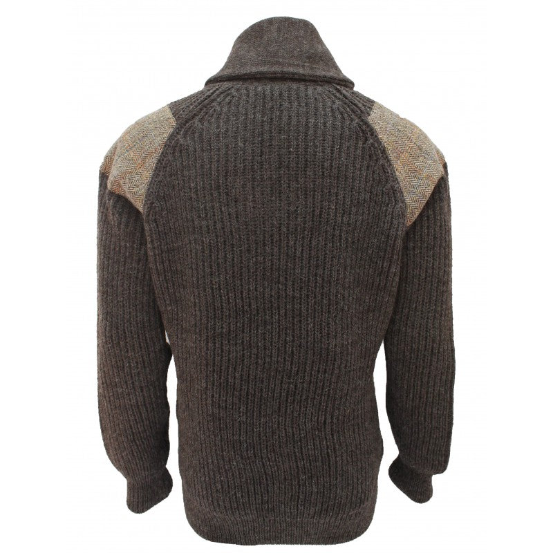 Byreman - Chunky knit Shawl Collar Sweater with Harris Tweed patches