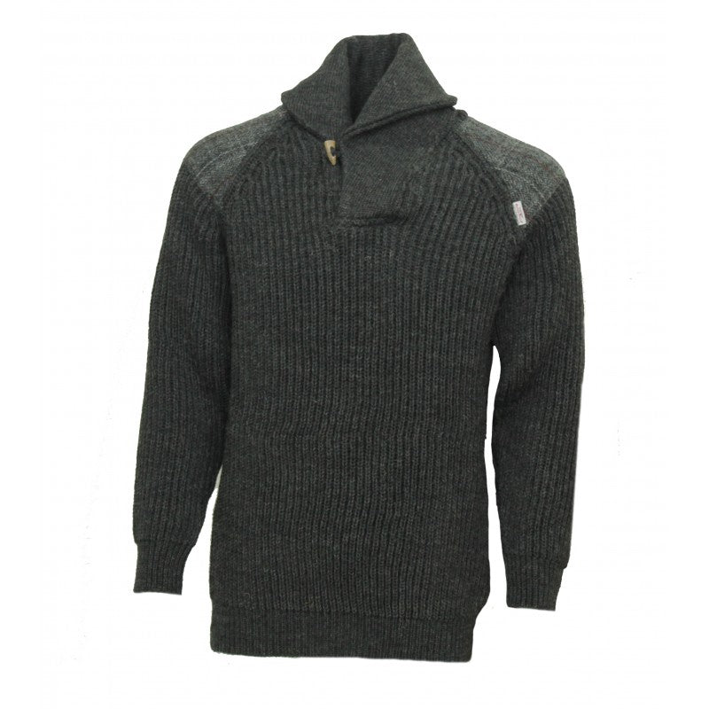 Byreman - Chunky knit Shawl Collar Sweater with Harris Tweed patches 41122