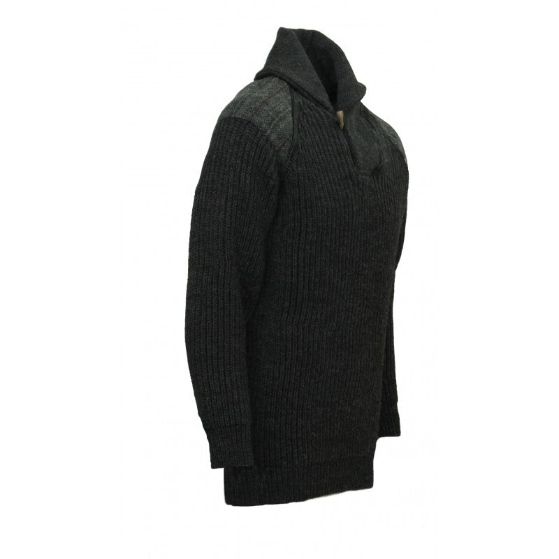Byreman - Chunky knit Shawl Collar Sweater with Harris Tweed patches