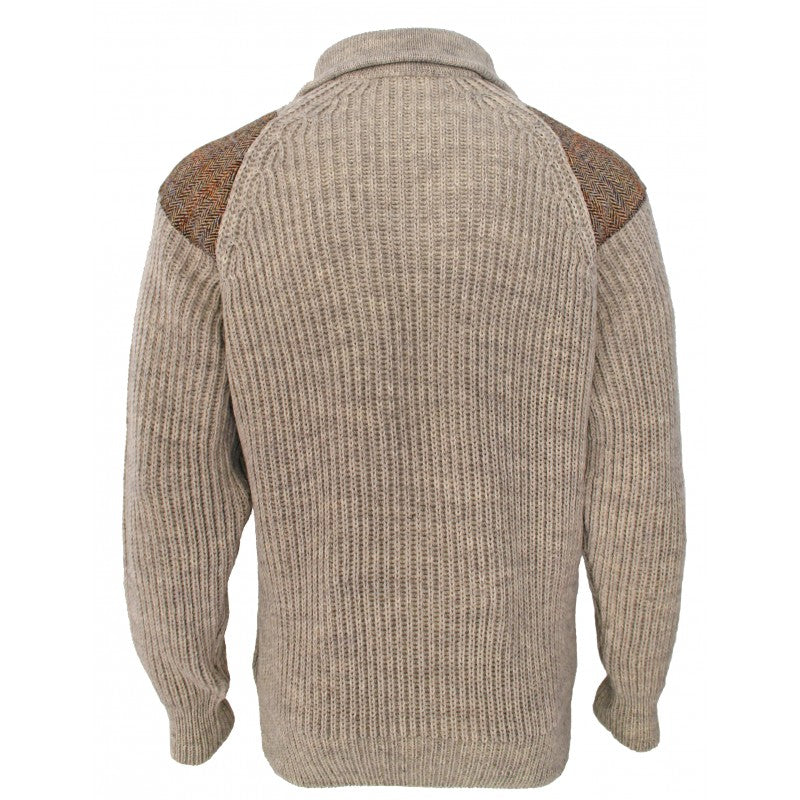Crofter - Chunky quarter zip neck sweater with Harris Tweed patches